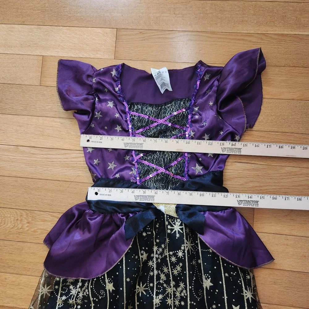 Girls Witch Costume‎ Dress Purple Gold Stars Halloween Party Dress Up Sz L 10-12